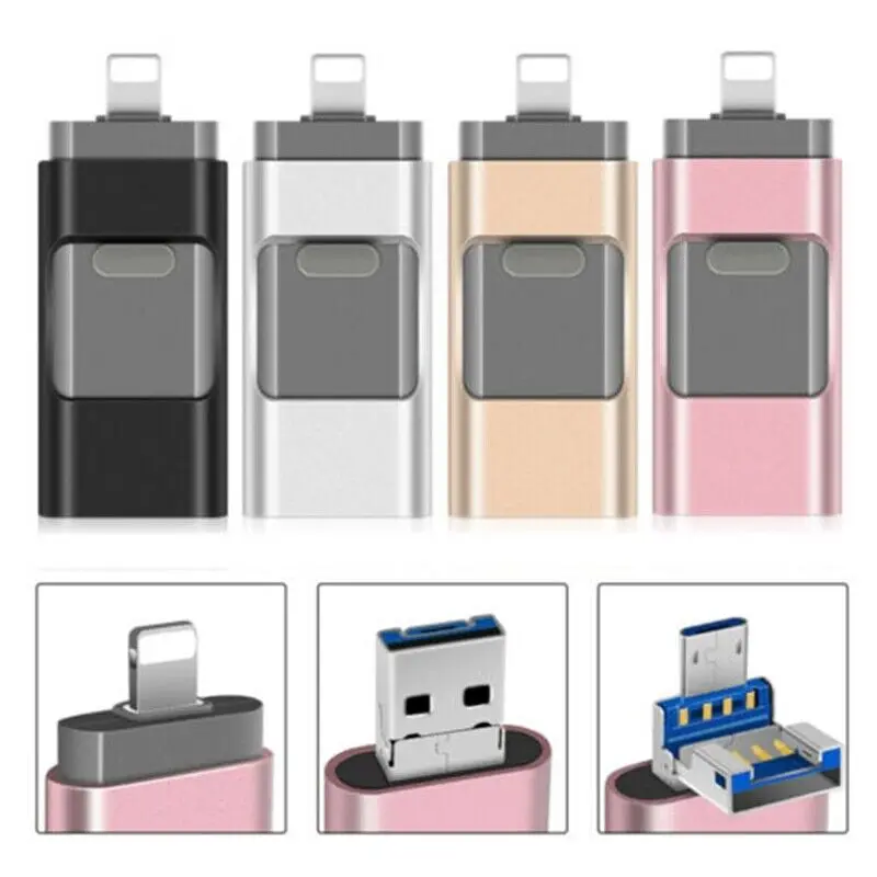

4-in-1 USB 3.0 External Flash Drive for iPhone & Type-C & Android & PC, Easy Backup and File Transfer, Photo Stick Memory Stick
