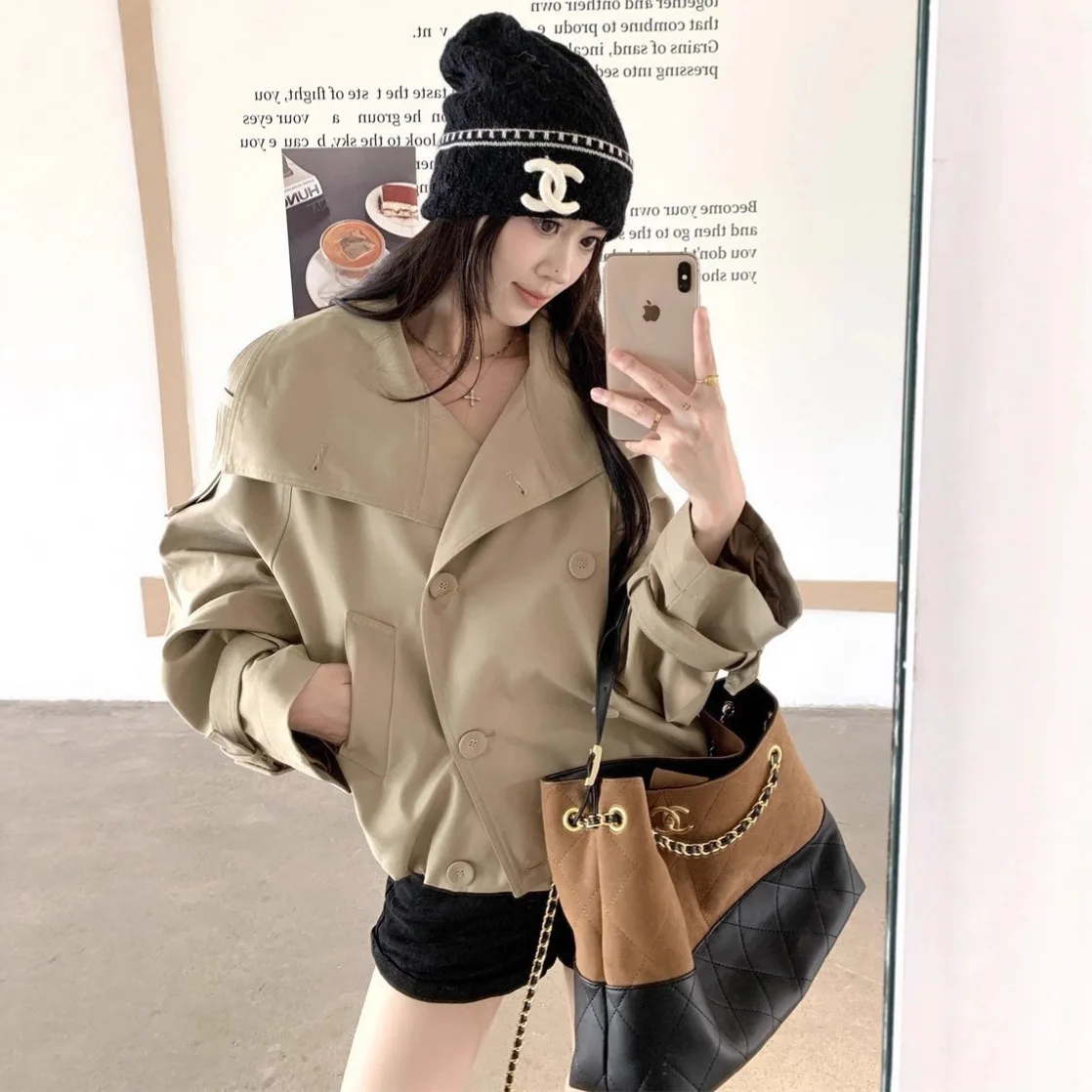 

Briti Sle Stand Collar Loose Women's Jaet Khaki Color Korean Sle Autumn New Arrival Faionable Outerwear Coat