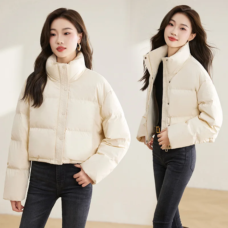 Winter Cropped Jacket Warm Parkas Stand-up Collar Chic Design Puffer Jacket Streetwear Long Sleeve Korean Loose Thick Coat Parka