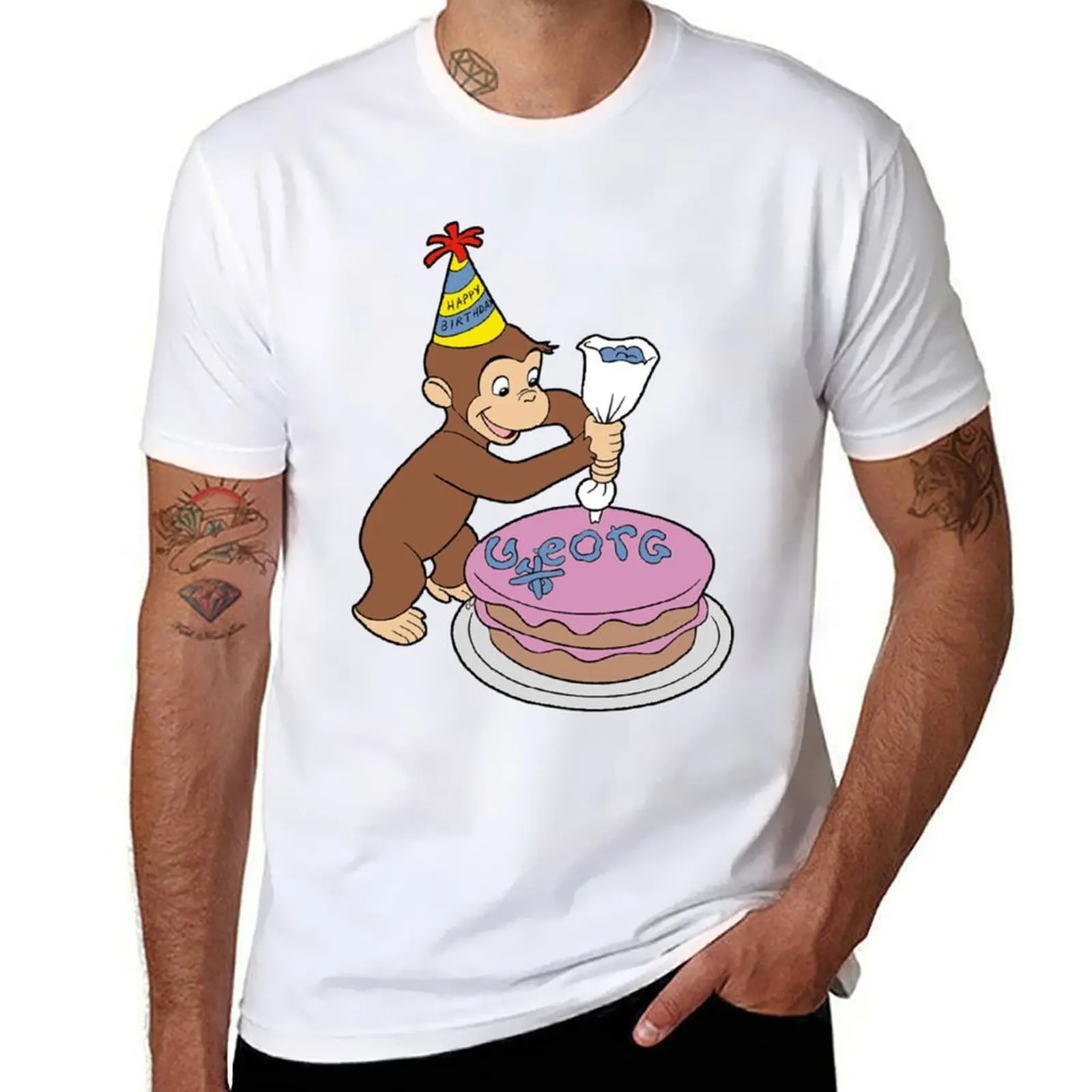 

Curious George birthday cake T-Shirt t shirt man casual T-Shirt