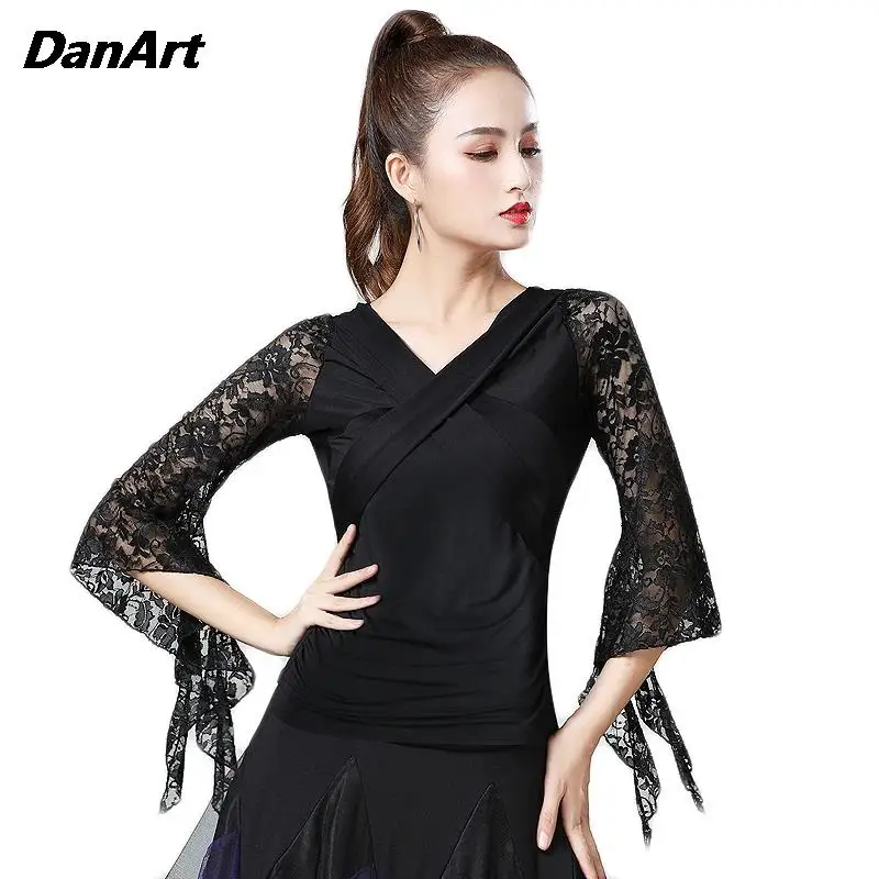 Latin Dance Practice costumes Lady National Standard Dance Dress Top FemaleTop Women Sexy Lace Dance Performance Training wear