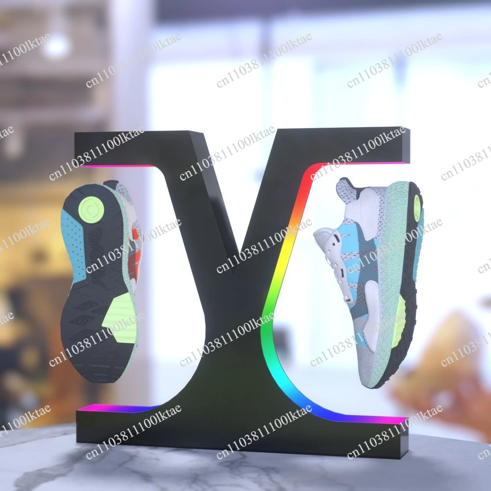 LED Light Box Desktop Acrylic Magnetic Levitation Shoes Floating Rotating Display Cabinet
