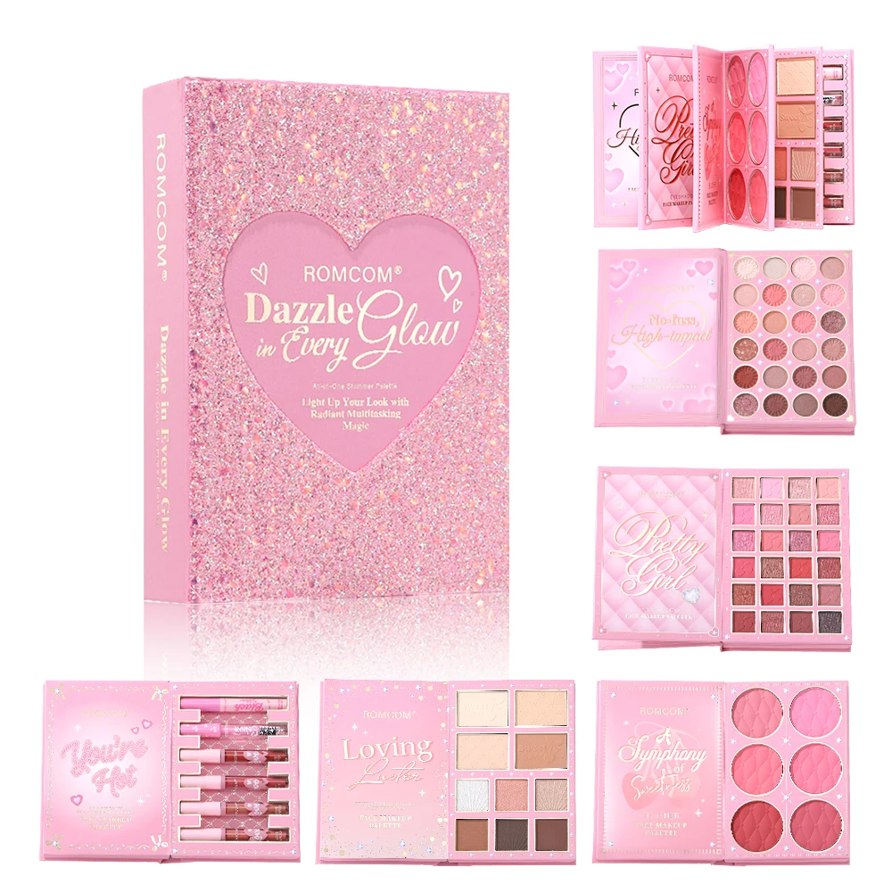 Libro magico per il trucco all-in-one da 5 pagine: kit completo con ombretto multi-ombra, fard, evidenziatore, contorno e lucidalabbra lucido