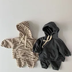 2020 Autumn New Korean  Cotton Hoodie Suit Loose Striped Casual Pants Two-Piece Set