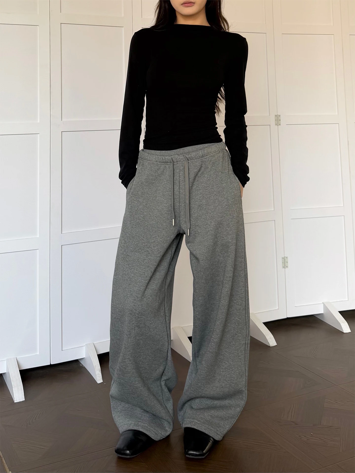 

Don Cry ey Fce Lined Trousers with Cord for Men Casual Long Pants Double Waist Dstring Anti-Wrinkle Straight Leg Pants