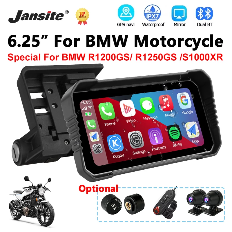 

6.25" For BMW R1200GS/ R1250GS/ R1300GS /S1000XR Motorcycle Carplay Screen GPS Navigation Wireless Android Auto IPX7 Waterproof