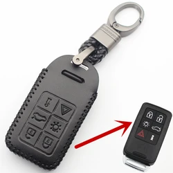 Genuine Leather 6Button Keyless Entry Smart Key Case Cover For Volvo S60 S80 V40 V60 V70 XC60 XC70 2007-2016