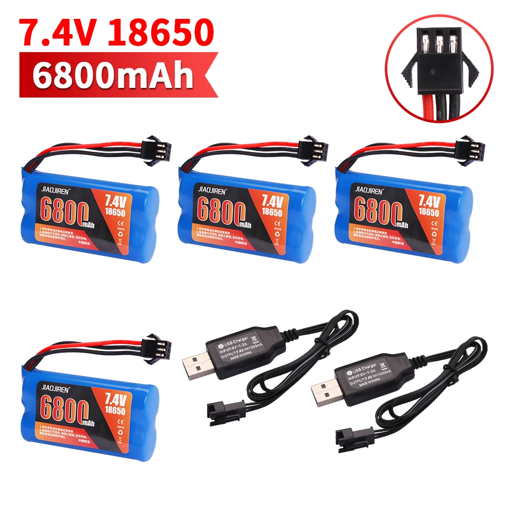 SM-3P Plug Upgrade 7.4V 6800mAh Li-ion Batterij Met USB Lader Voor MN82 MN128 MN78 LC79 Afstandsbediening Auto batterij 2S 18650 25C