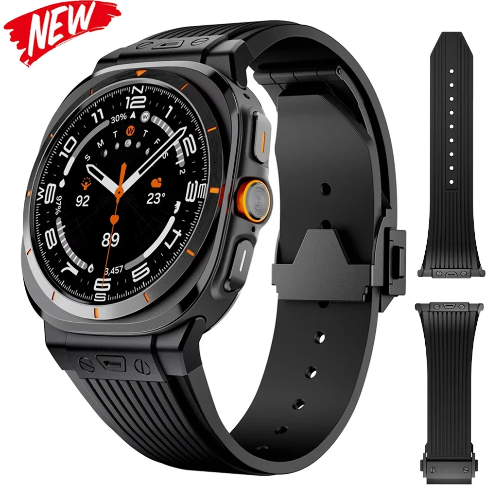 

Silicone Strap For Samsung Galaxy Watch Ultra 47mm High-end Metal Stainless Steel Buckle Galaxy Watch 7 Ultra Correa Accessories