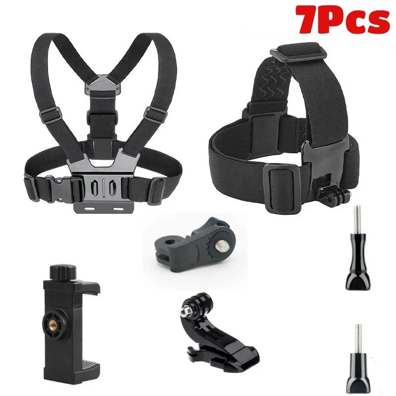 5pcs 7pcs Action Camera Kit Head Strap Chest Strap Mount Adjustable for GoPro Phone Osmo Enhanced Stability Versatility