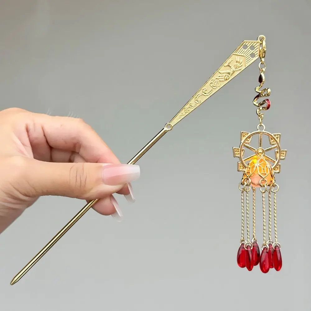 Retro Ancient Style Lantern Hairpin Pearl LED Light Glowing Hair Stick Chinese Style Hair Fork Hanfu Hair Clip Female/Girls