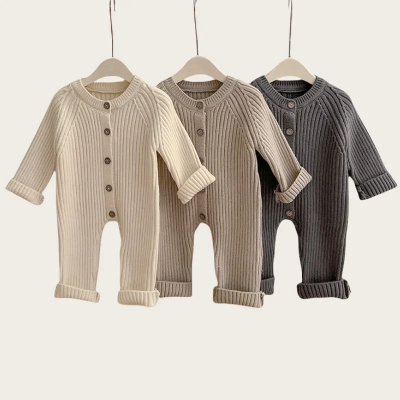 

Autumn Sweater Newborn Baby Clothes Versatile Autumn Winter Solid Color Knitted Thick Climbing Clothes Infants Baby Jumpsuit