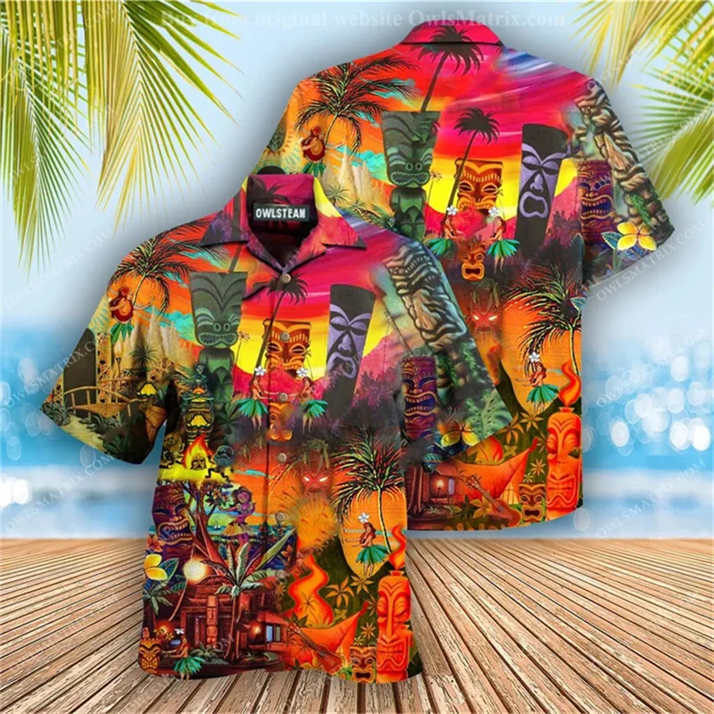 The New Loose Breathable 3D Print Trendy Cool Fashion Hawaiian Shirts Beach Party Tops Short Sleeves Summer Men\'s Shirts Men