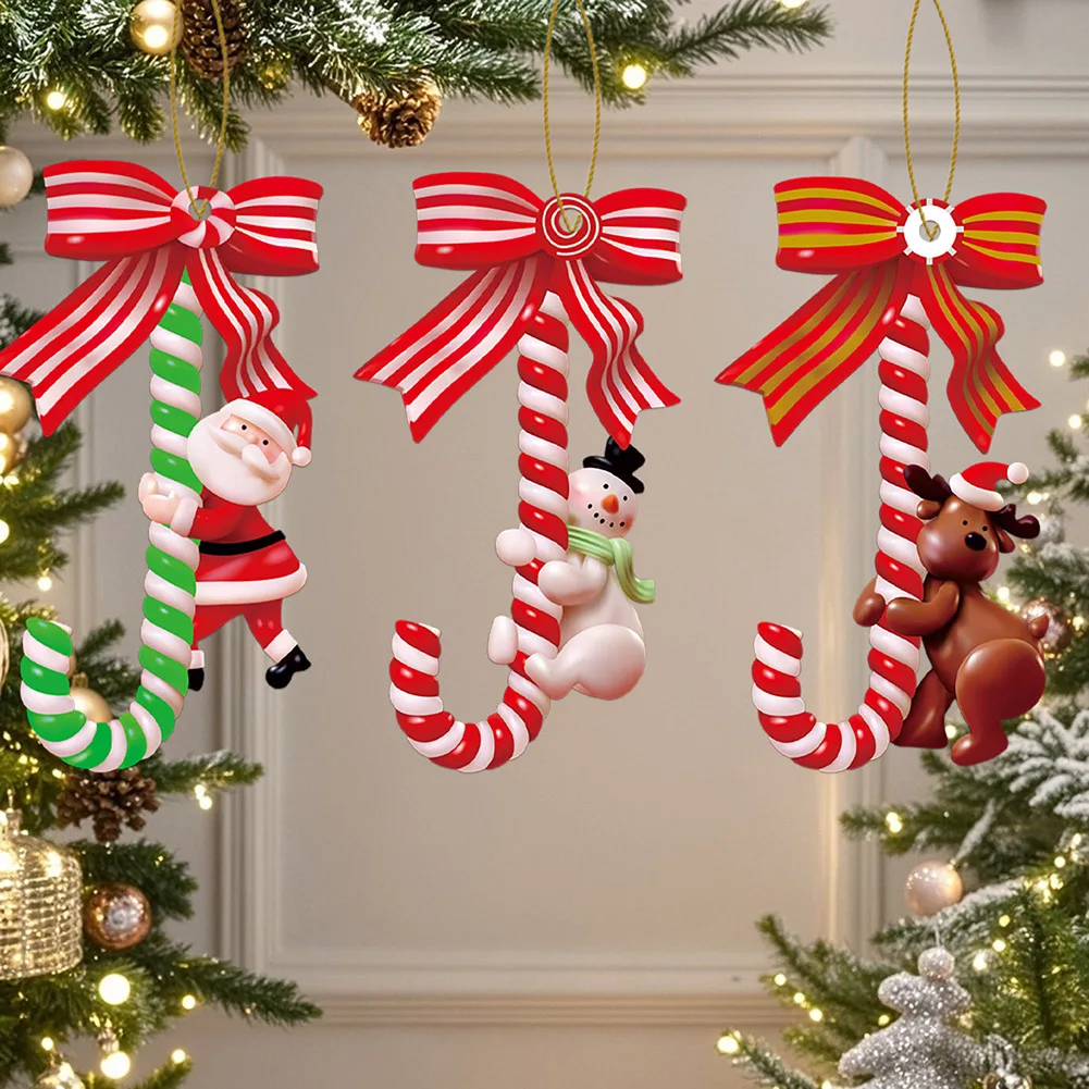 3pcs Christmas Tree Cane Candy Ornaments Resin Xmas Party Hanging Decorations Pendant For Christmas Party Home Decoration