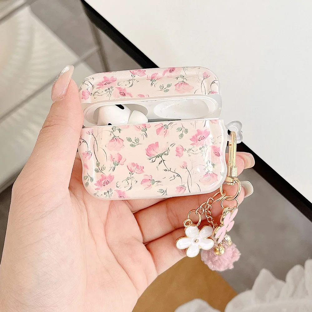 INS милый розовый чехол с цветочным принтом для Apple Airpods Pro 2 1 3, беспроводная зарядная коробка для наушников, брелок с подвеской в виде цветов