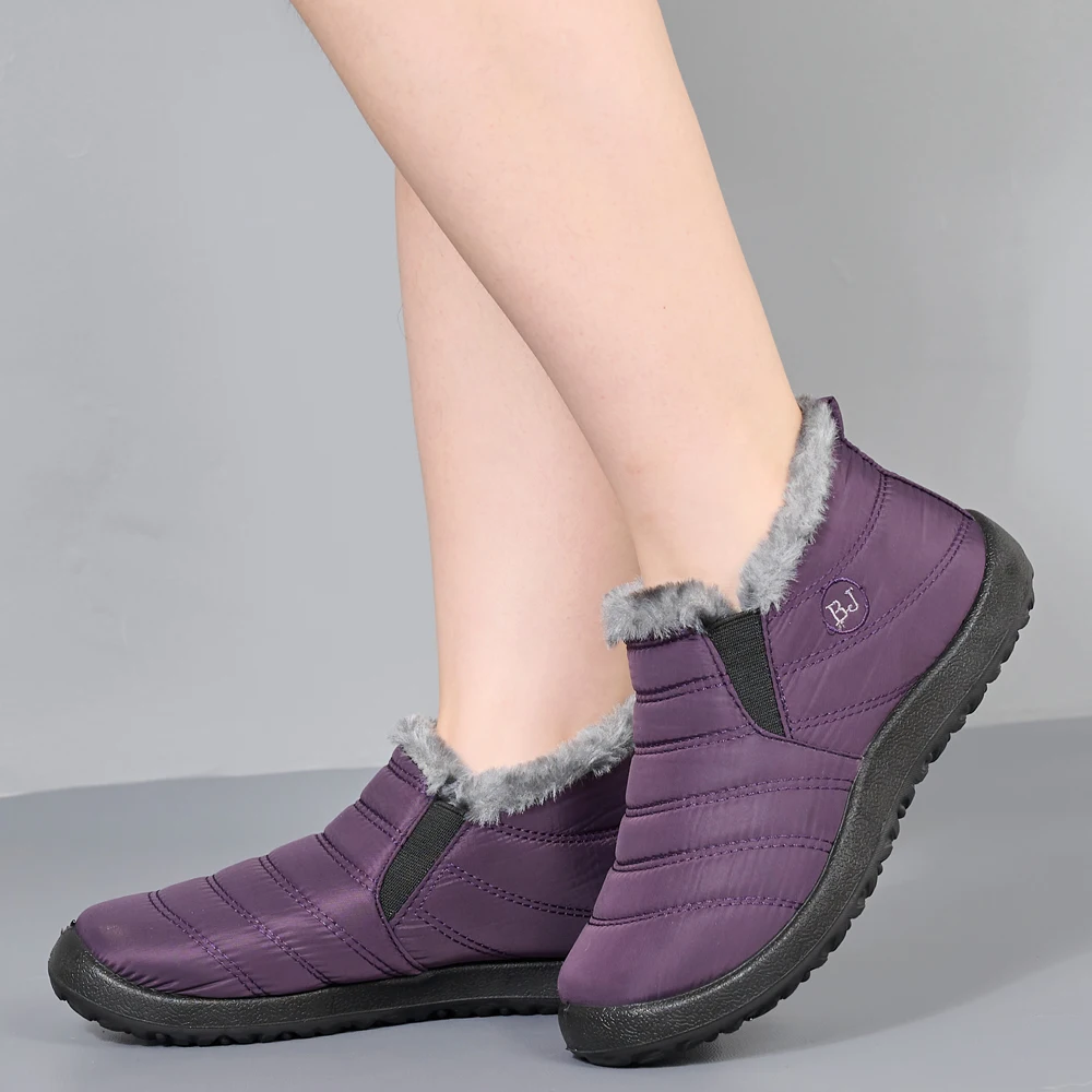 Women Boots Winter Shoes Women Ankle Botas Mujer Waterpoorf Snow Boots Female Slip On Flat Casual Shoes Plush Boots Plus Size