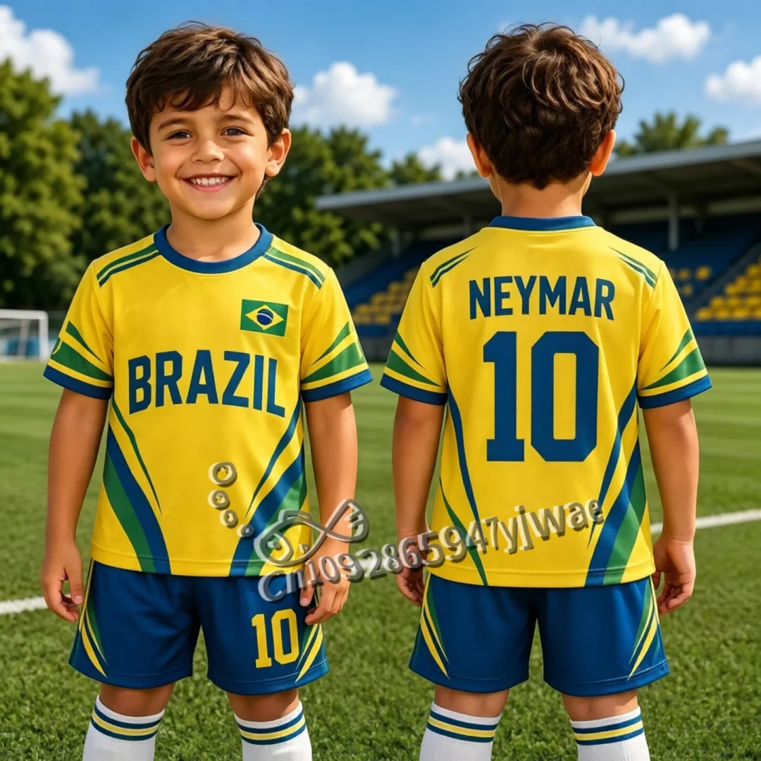 2026 Special Neymar 10 & VINI JR Football Jersey Tee & Shorts Set Sportwear Brazil Fans Streetwear Tshirt Shorts 2‑Piece Set