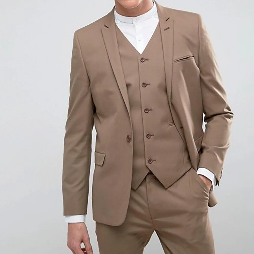 

Slim Khaki Brown Single Breasted Men Suit Three-pieces(Jacket+Pants+Vest) Party Prom Wedding Set