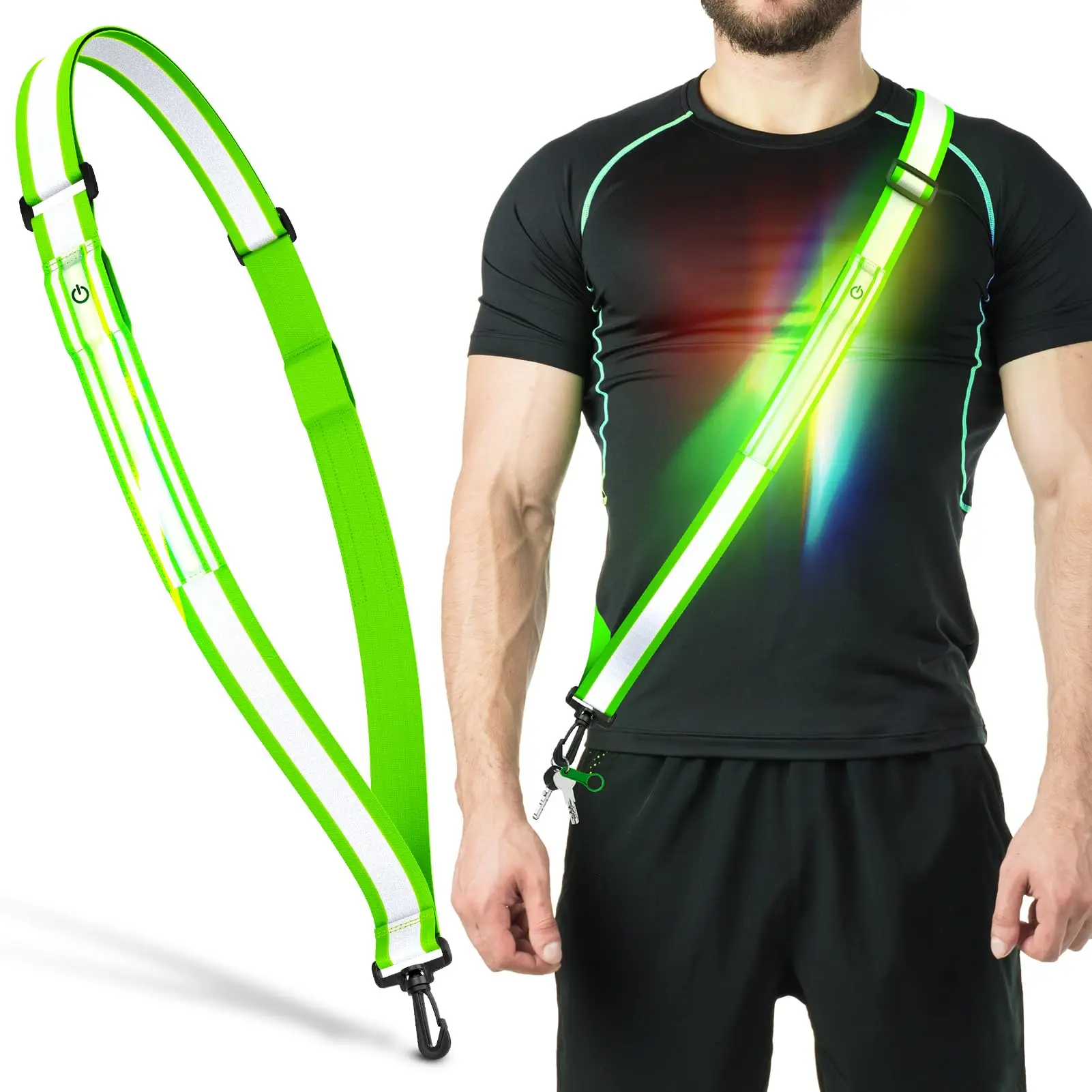 LED Reflective Belt Sash Walking Gear,Safety Lights for Walkers at Night,High Visibility Safety Rechargeable Reflective Running