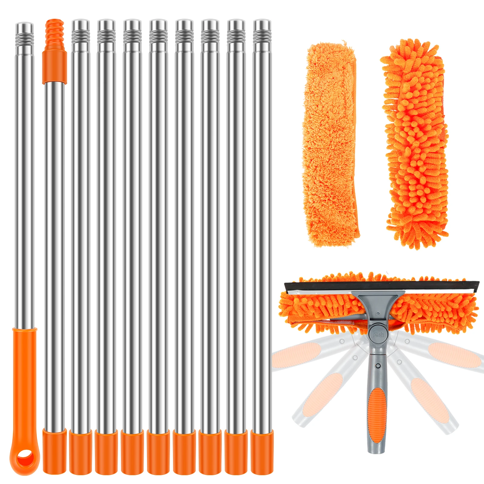 100-420CM Rozszerzony zestaw do czyszczenia okien 2 w 1 Dwustronna ściągaczka do szkła Mop do kurzu 180 °   Obrotowe narzędzia do czyszczenia okien