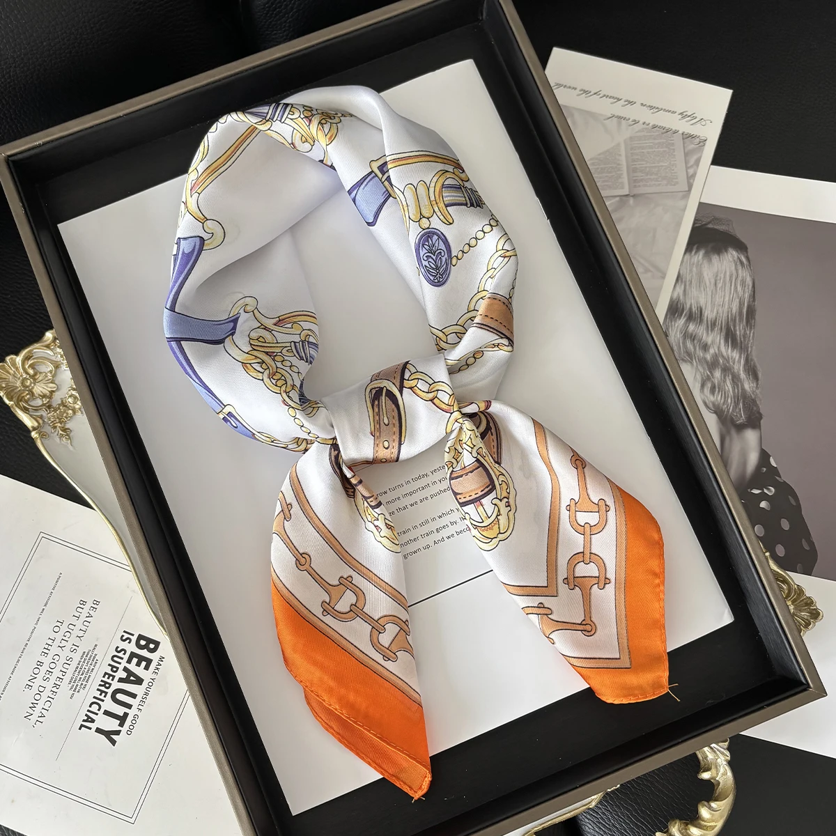 Neue Literarische Modische Bandana Imitation Seide 70*70 cm Temperament Platz Schals Frauen Frühling/Sommer Weiche Satin Schal – Detail 8