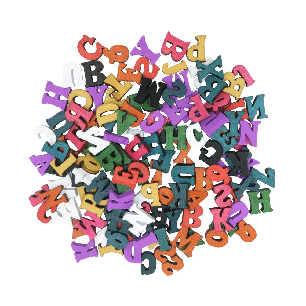 

100 pcs 15Mm Assorted Wooden English Letters Colorful Alphabet Wood Pieces Diy Craft Supplies Party Decor Scrapbooking