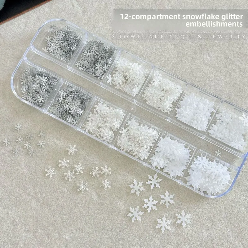 12 Grid Christmas Snowflake Sequins Nail Charms Sparkly Winter Vibe Handmade Press On Nails DIY Nail Art Accessories Supplies