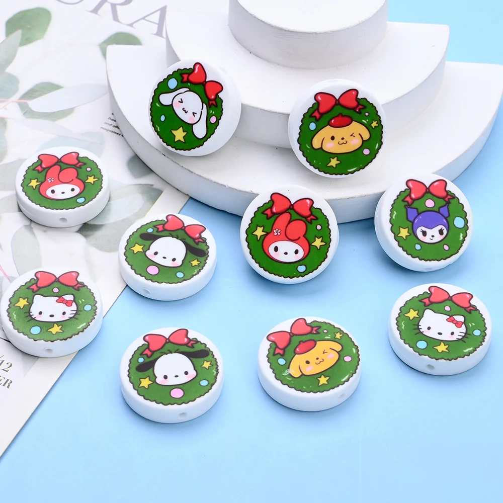 

6 шт. 28 мм Sanrio узор силиконовые плоские бусины фокус прорезыватель бусина для ручной работы цепочка для соски зажимы DIY держатель для пустышки аксессуары