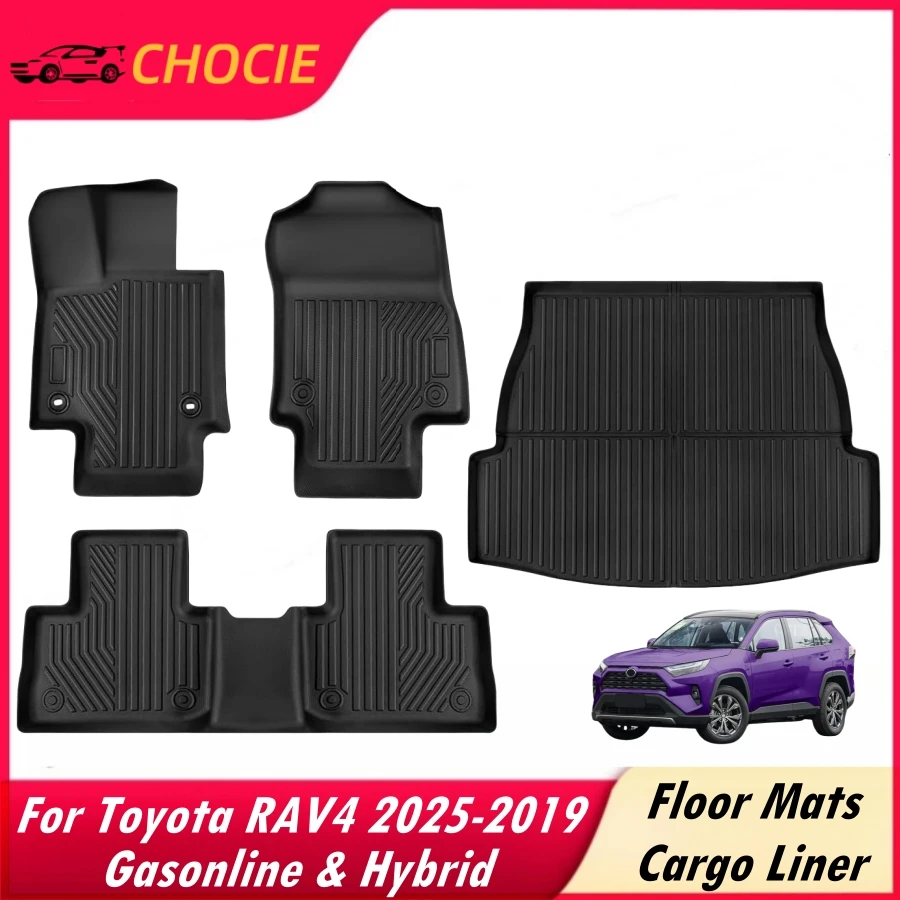 

TPE Floor Mats for Toyota RAV4 2025 2024-2019 (Include Hybrid) Full Set All Weather Trunk Cargo Liner for Toyota RAV4