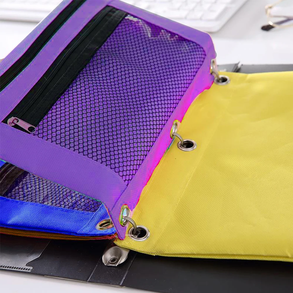 6pcs Double Zippers Pen Student Stationery Pencil Pouch Office Gift Canvas Mesh Multifunctional Indoor Outdoor Multicolored