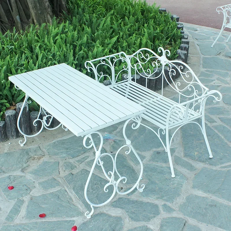 Outdoor European Style Iron Courtyard Leisure Furniture Garden Indoor Balcony Coffee Table Sofa  Table And Chair Combination