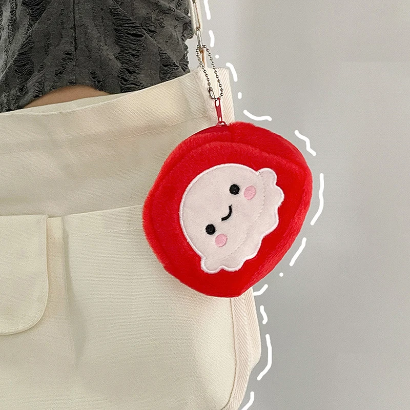 Porte-monnaie en peluche poulpe rouge de dessin animé mignon, mini portefeuille portable à fermeture éclair avec porte-clés, sac de rangement pour écouteurs, clé, carte d'identité et carte de crédit, 1PC