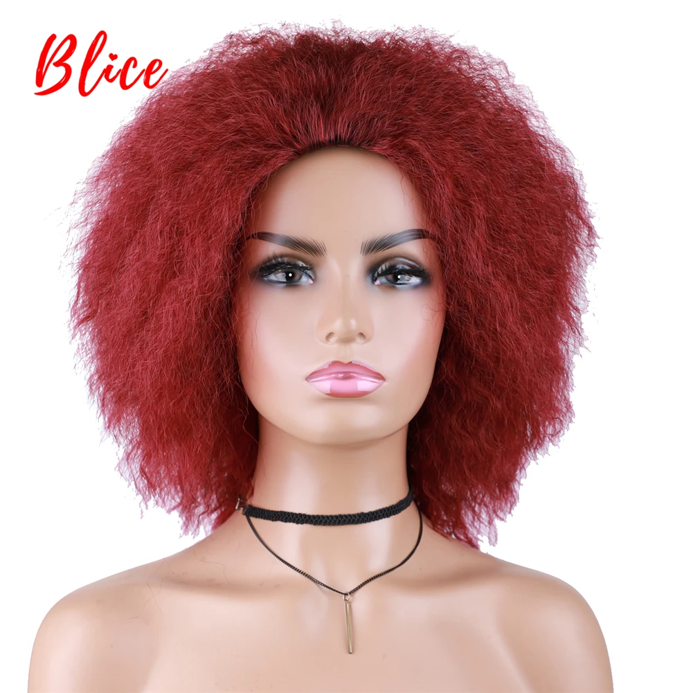 Blice 6 Zoll kurze synthetische Perücken verworrene gerade Kanekalon hitzebeständige natürliche schwarze Frauen Afroamerikaner Afro volle Perücke – Detail 18