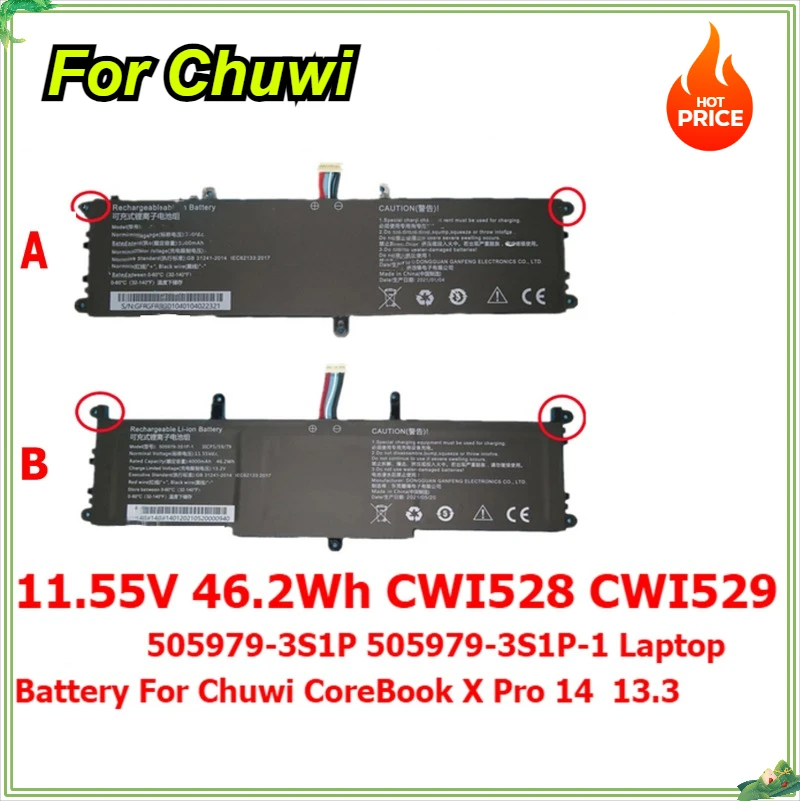 

CWI528 CWI529 505979-3S1P 505979-3S1P-1 5059B4-2S 5059B4-2S-1 Laptop Battery for Chuwi CoreBook X Pro 14 13.3 46.2Wh/38Wh