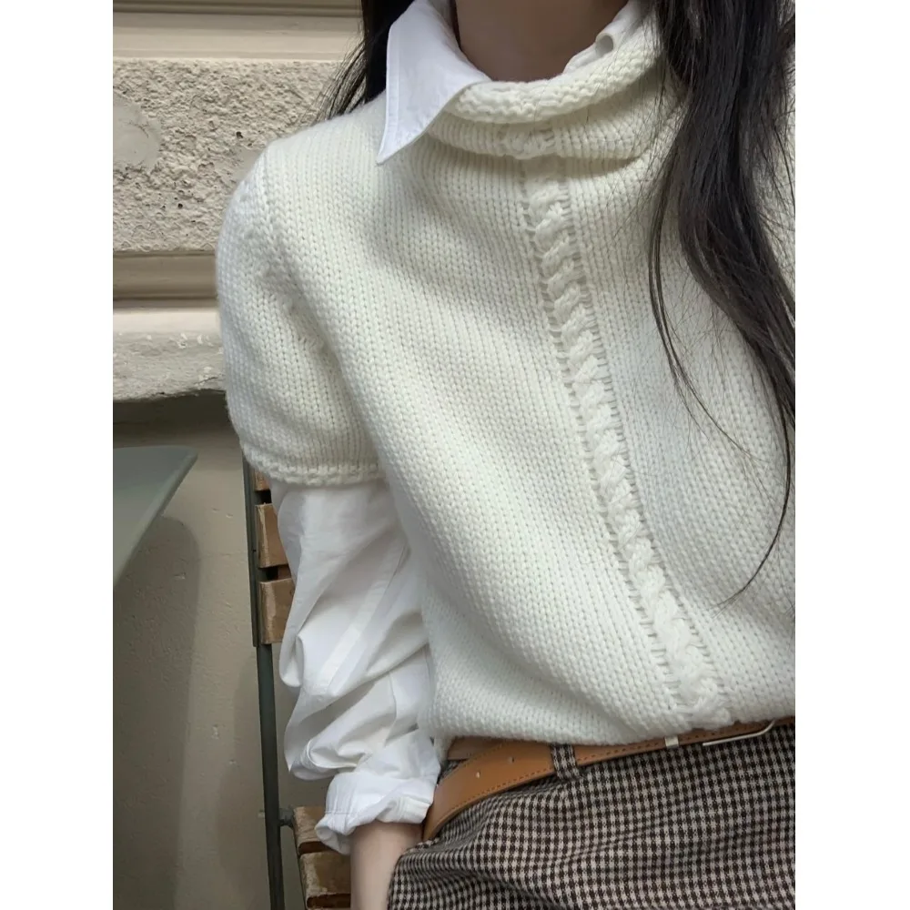 

Women's Lazy Sle Knitted Sweater ort Sve Stand Collar Twist Faionable Versatile Top Autumn 2025 Dongda Gate China