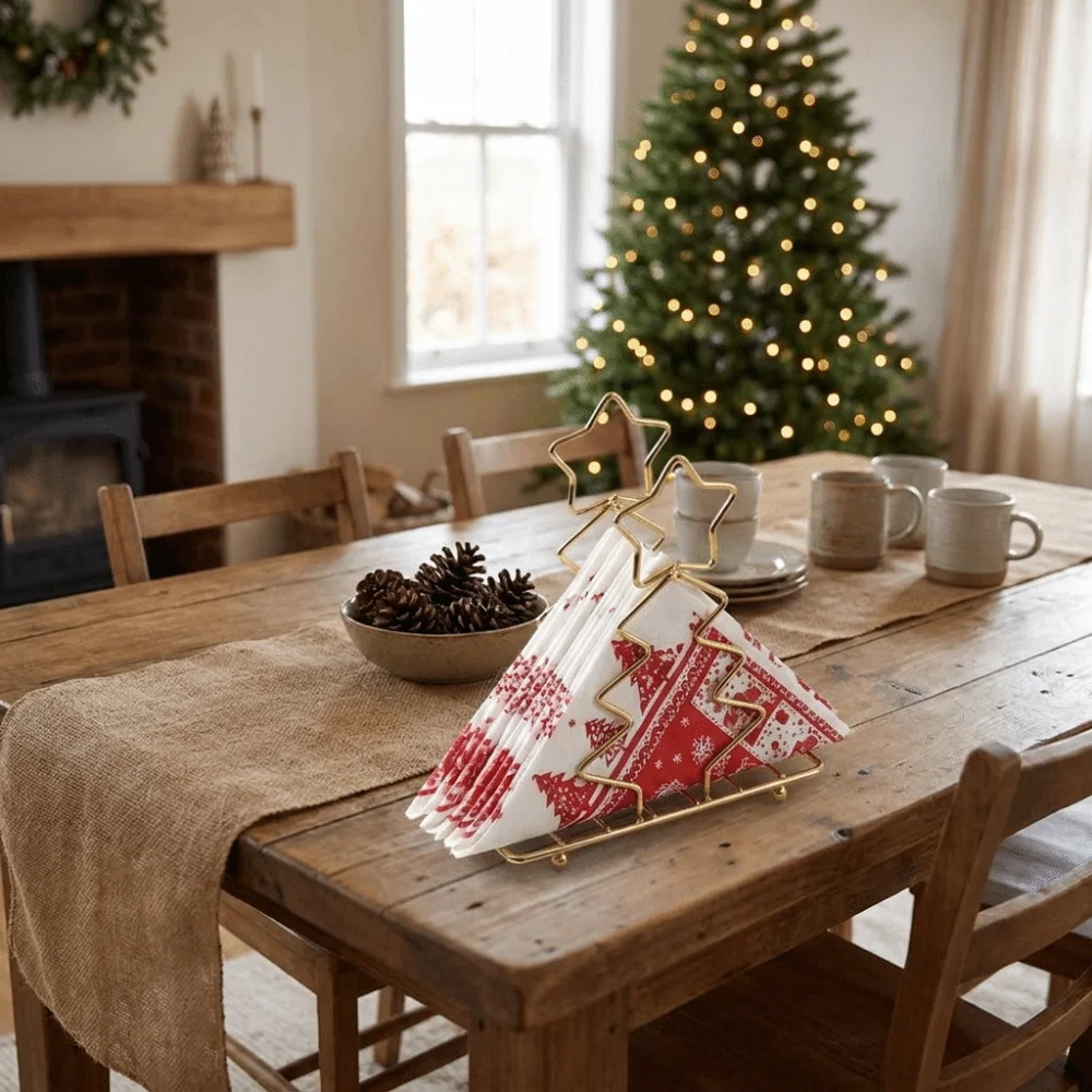 Creative Iron Christmas Tree Napkin Holder Stable Minimalist Paper Storage Rack Decorative Paper Dispenser Rack Table Decoration