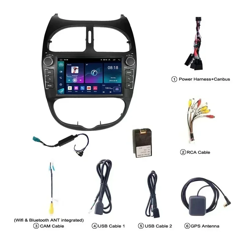 راديو السيارة أندرويد لبيجو 206 206CC 206SW 2000 - 2008 Carplay اللاسلكية الوسائط المتعددة 7 "الذكاء Autoradio ستيريو الملاحة لتحديد المواقع