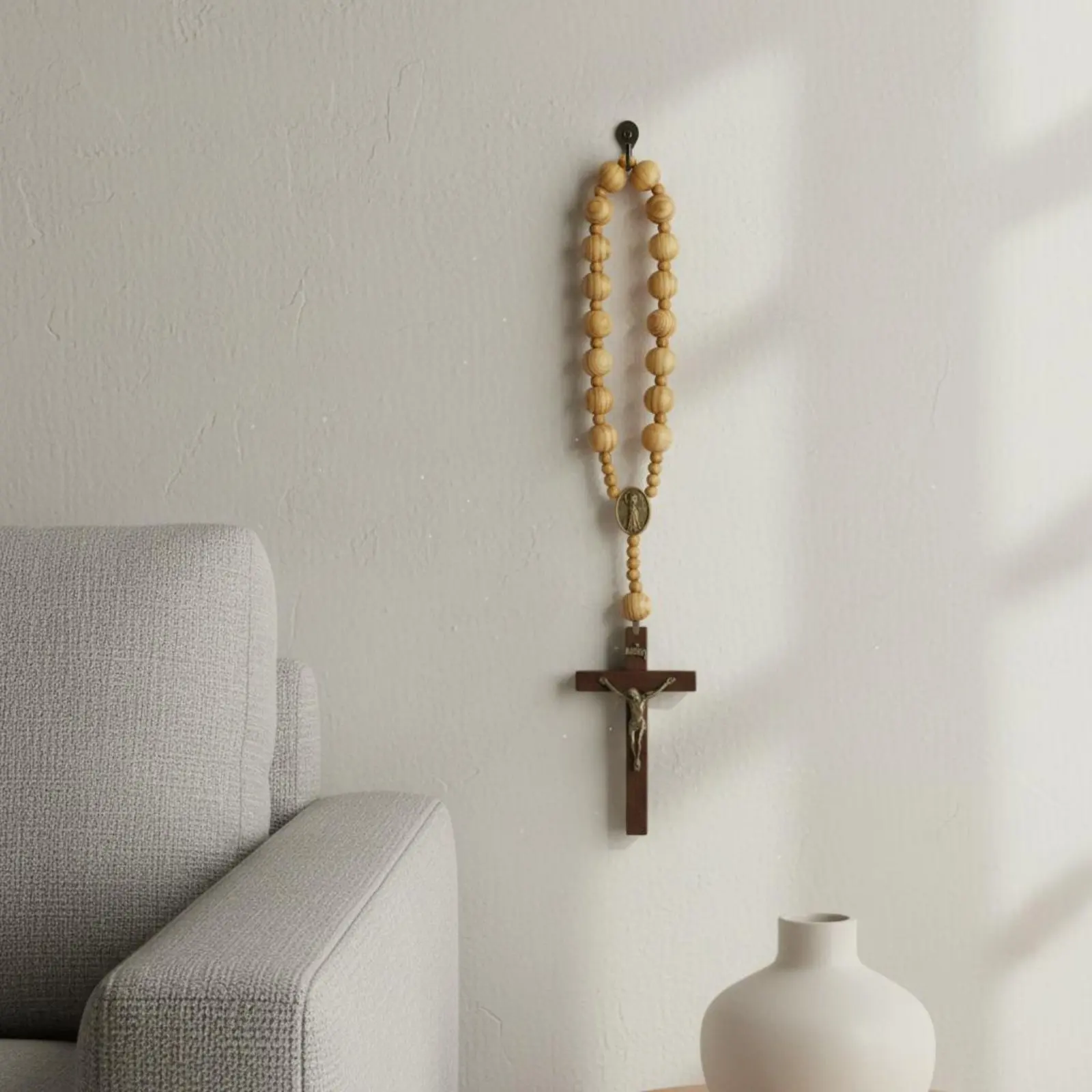 2Pcs Wood Prayer Bead Hanging Cross Religious Decoration for Car Hanging Charm Christmas Gift Home 97cm