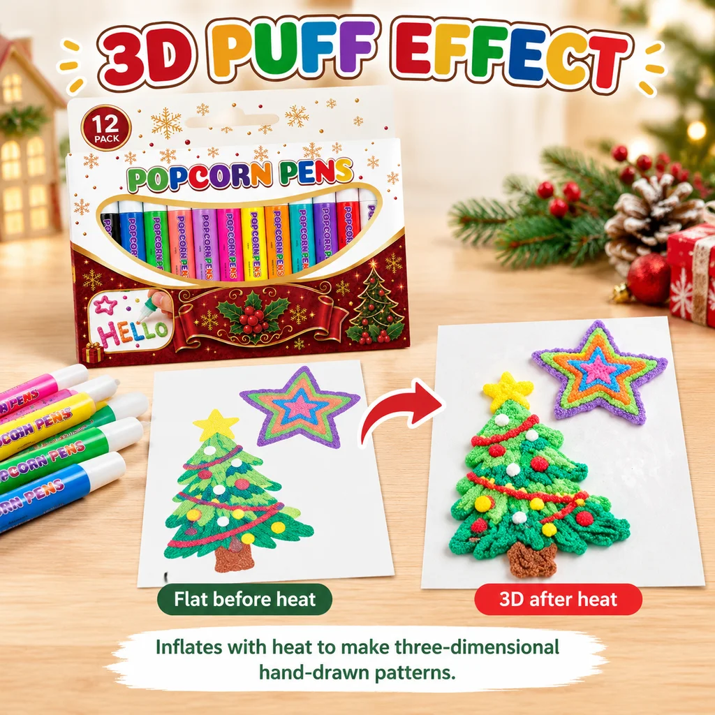 Christmas Puffy Popcorn Pen Set Heat Expansion 3D Art Marker For Journal Craft Notebook Greeting Card Doodle Graffiti Gift