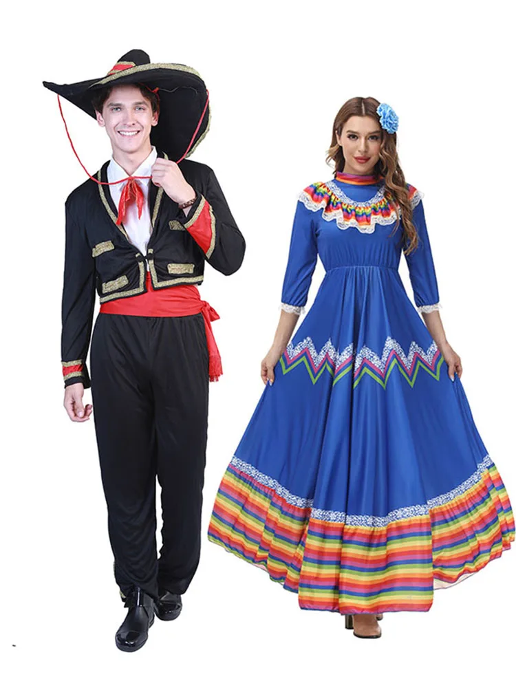 Costume tradizionale per Halloween per adulti Festival del Giorno dei Morti Calavera Vestito per spettacoli teatrali Faion da donna etnico in poliestere