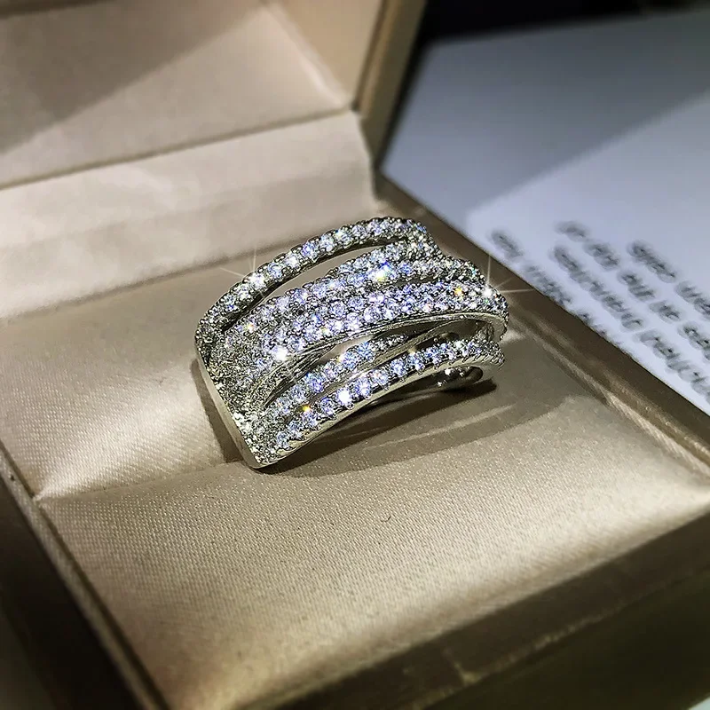 Brede 925 Sterling Zilveren Vrouwen Ringen Verweven Ontwerp Zirkonia Trouwring Voor Vrouwen Valentijn Cadeau Sieraden Jubileum