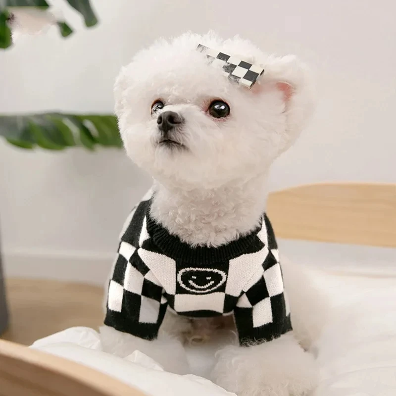 Dog Sweater Winter Puppy Clothes Warm Chessboard Cardigan Cat Sweater Pet Clothes French Bulldog Dachshund Pet Coat Jacket