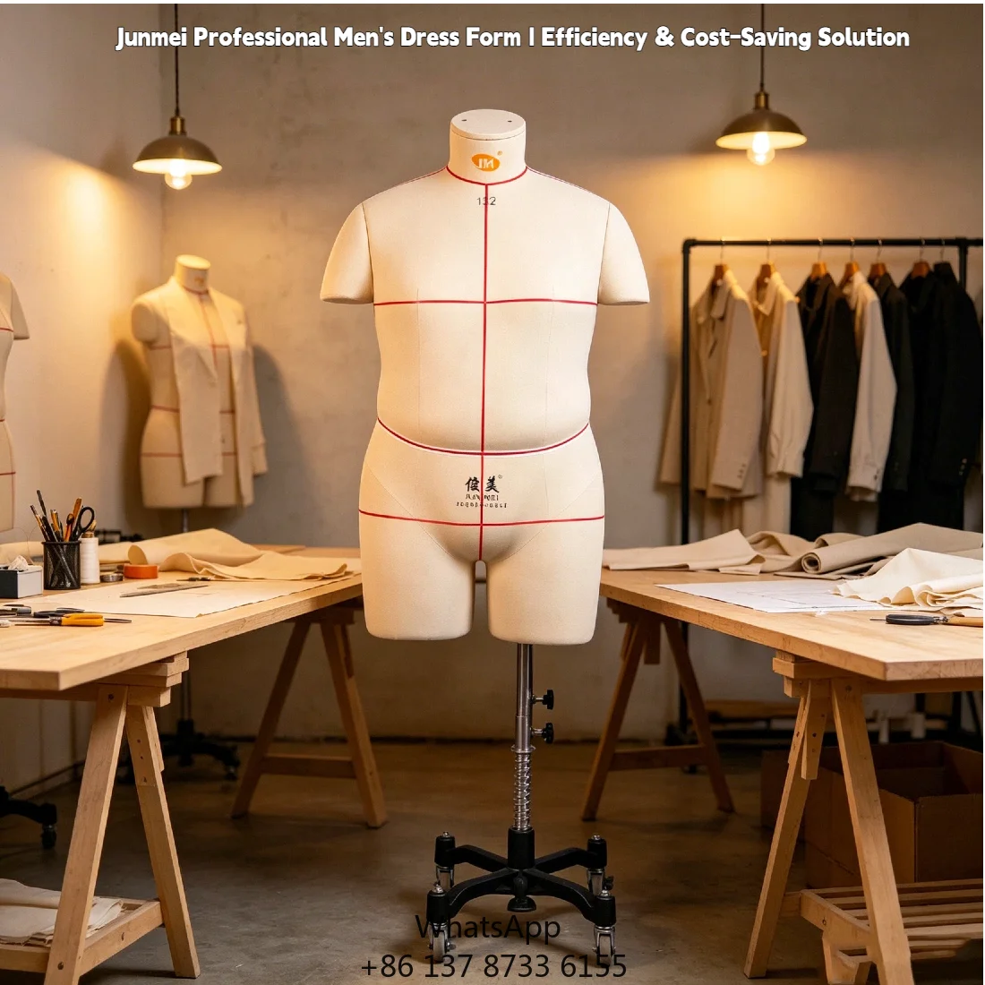 

White Linen Fiberglass Dress Form Upper-Body Half-Mannequin Hanging Pole Stand Tailors Designers Plus-Size Men