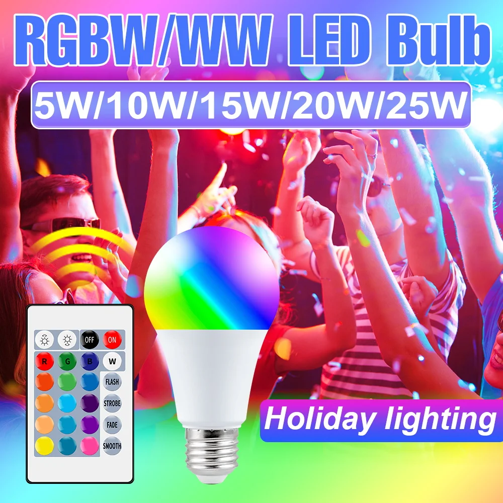 RGBW LED Bulb With Remote 16 Color Dimmable Lamp Color Changing Light Bulb For Bedroom Party Holiday Decoration Decor Lighting