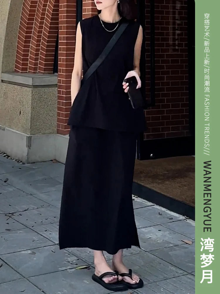 

Casual High Waist Svel round Ne Two-Piece Set Women's Faion Summer 2024 Polyester round Ne Overhead Sle