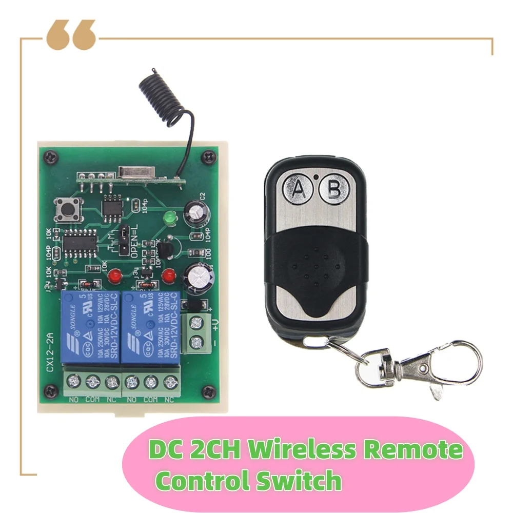

RF Smart Wireless Switch DC 12V 24V 2CH Universal Wireless Remote Control, Suitable For Lamps, Motors, Solenoid Valves, DIY