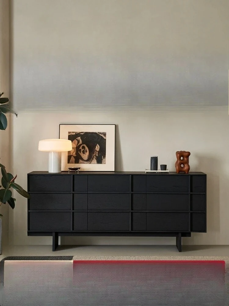 

Черный шкаф с девятью ведрами из цельного дерева, скелетная линия, простой скандинавский шкаф для хранения в стиле ретро