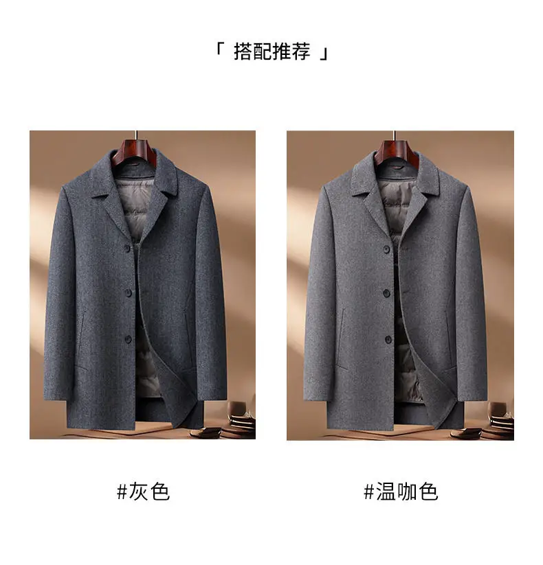 Klassischer Daunen-Wollmantel für Herren, Business-Casual Woll-Windbreaker, Pufferjacke, Dicke Warme Oberbekleidung, Wintermantel – Detail 8