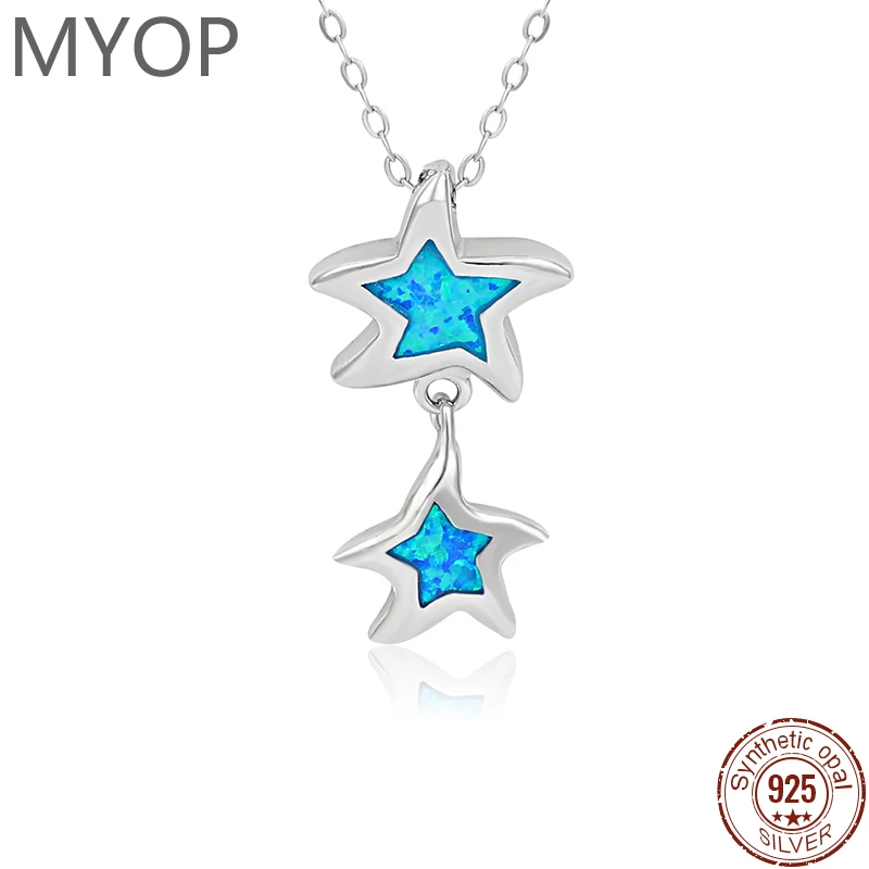 XYOP Real 925 Silver Opal  Pendant  Original Design Blue Series Double  Starfish  Scrystal Necklace Dating Gift