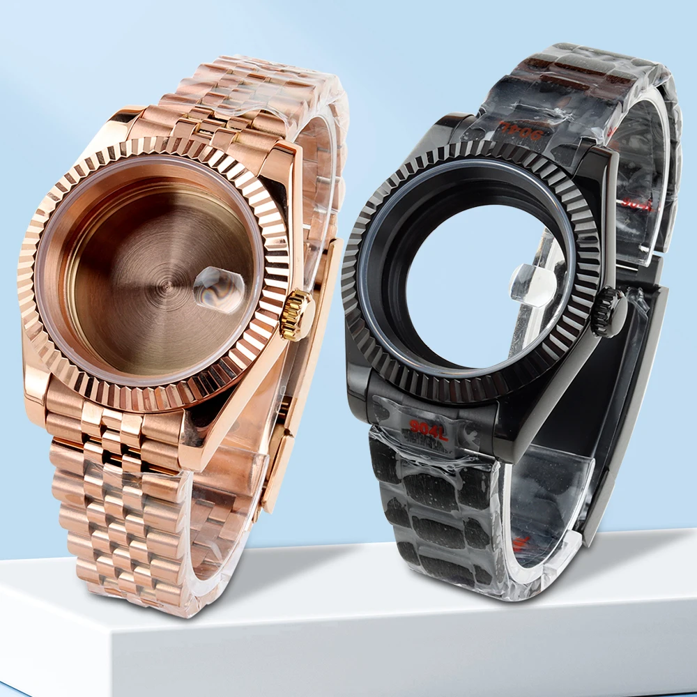 

36mm/39mm NH35 Watch Case With Oyster/Jubilee Bracelet Gold/Black PVD Sapphire Glass 10Bar Waterproof for Datejust 28.5mm Dial